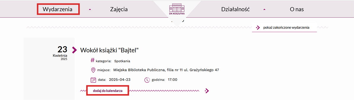 Instrukcja gdzie znajduje się przycisk dodawania do kalendarza