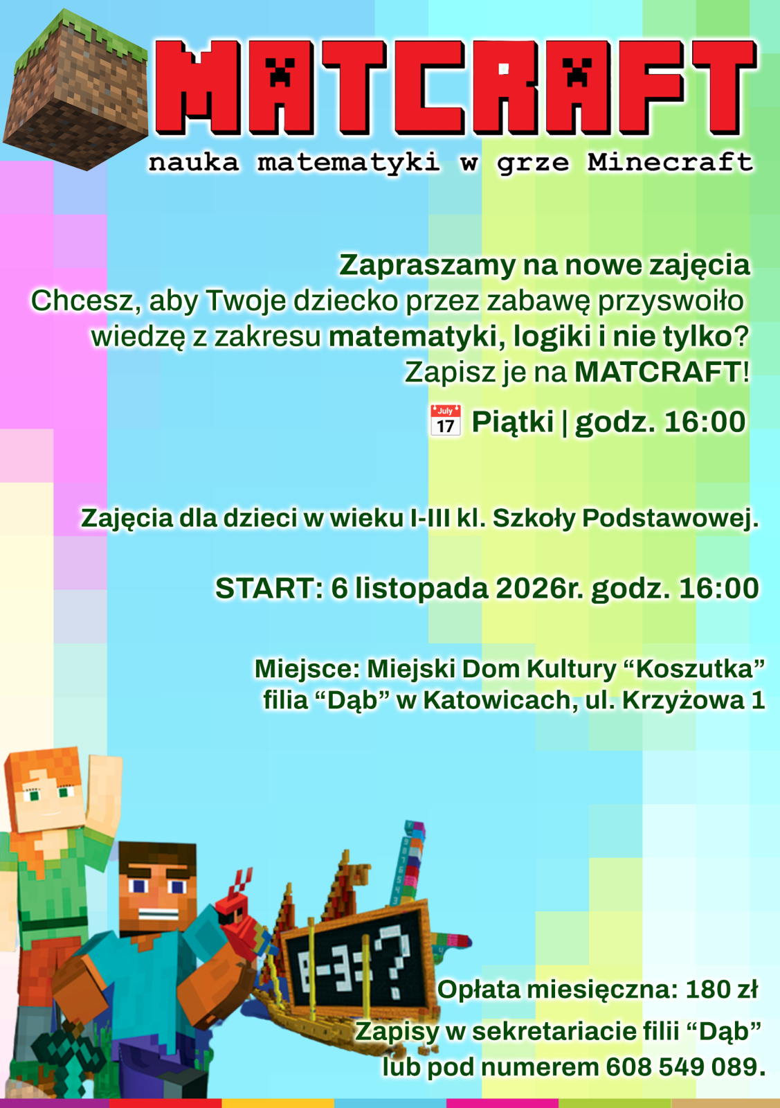 Kolorowa ulotka w stylo gry minecraft Kolorowa ulotka w stylo gry minecraft